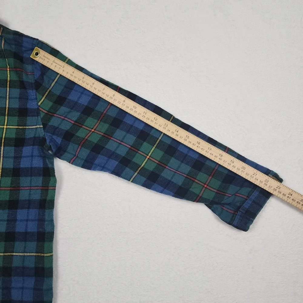 LL Bean Pajama Set Mens Medium Regular Blue Plaid Flannel Button Up Pants